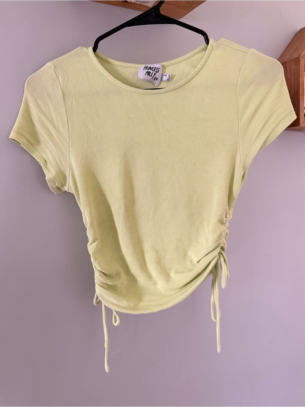 Princess Polly Light Lime Ribbed Ruched Side Crop Tee